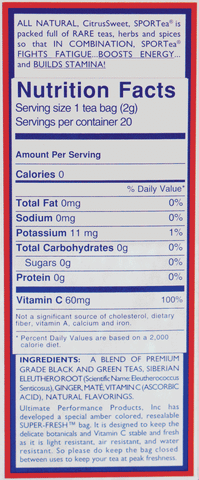 Hot SPORTea Box Nutritional Info